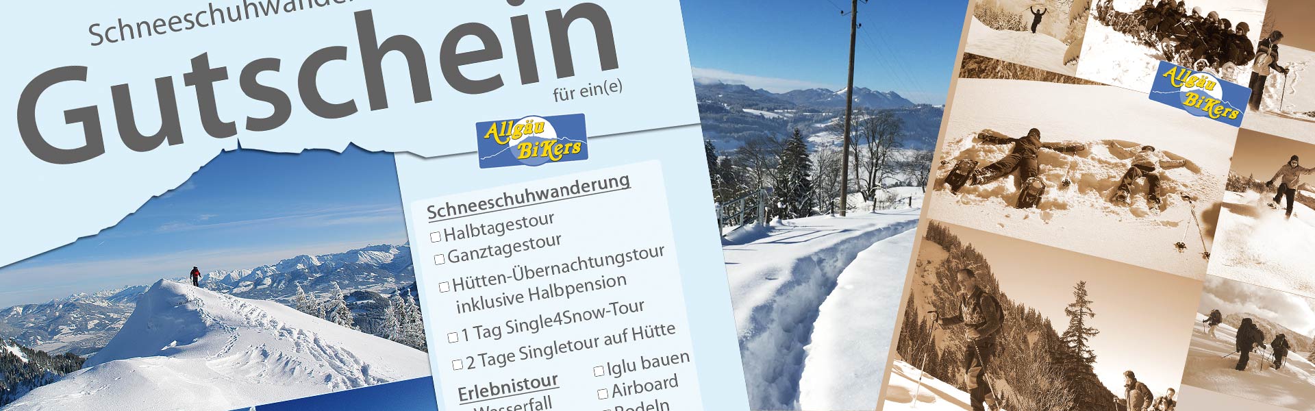 Verschenke einen Schneeschuhwandern Gutschein im Allgäu bei traumhaften Schneeschuhtouren