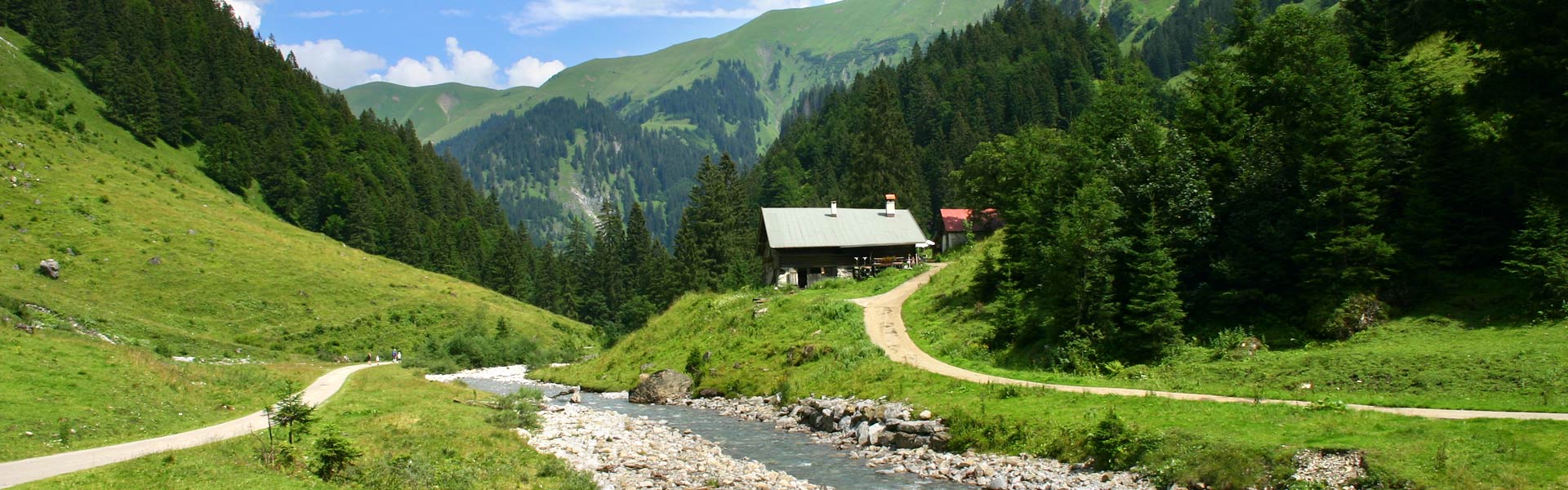 MTB Tour von Oberstdorf ins Stillachtal und Rappenalptal mit Blick auf das Allgäuer Dreigestirn Mädelegabel, Hochfrottspitze, Trettachspitze